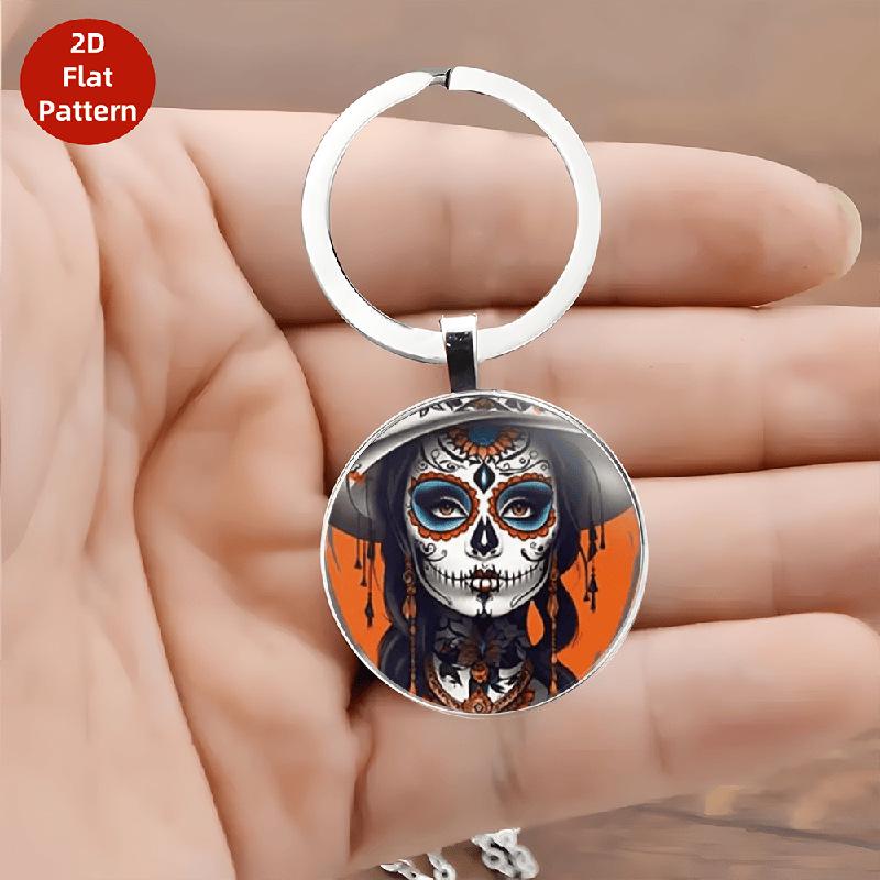 Retro Women s Face Skull Makeup Keychain Pendant