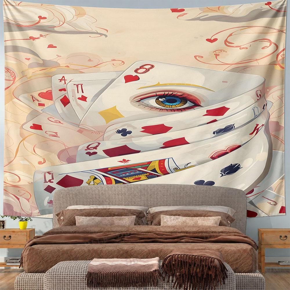 "Playing Cards with Mysterious Eye Design" Pattern Wall Hanging Tapestry Decorative Tapestry Home Decor for Bedroom and Living Room