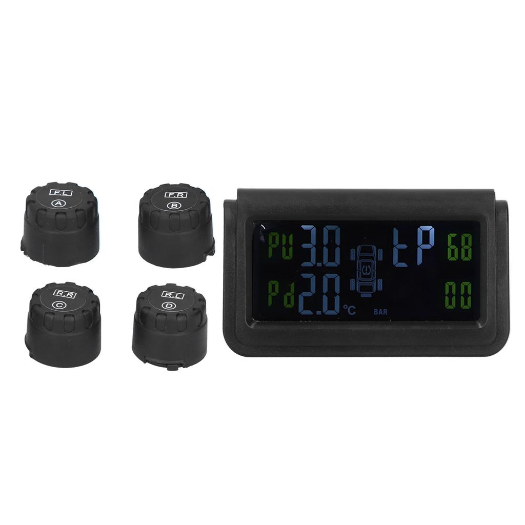 Solar Power Tire Pressure Monitoring System Display Sound Warning TPMS with 4 Sensors