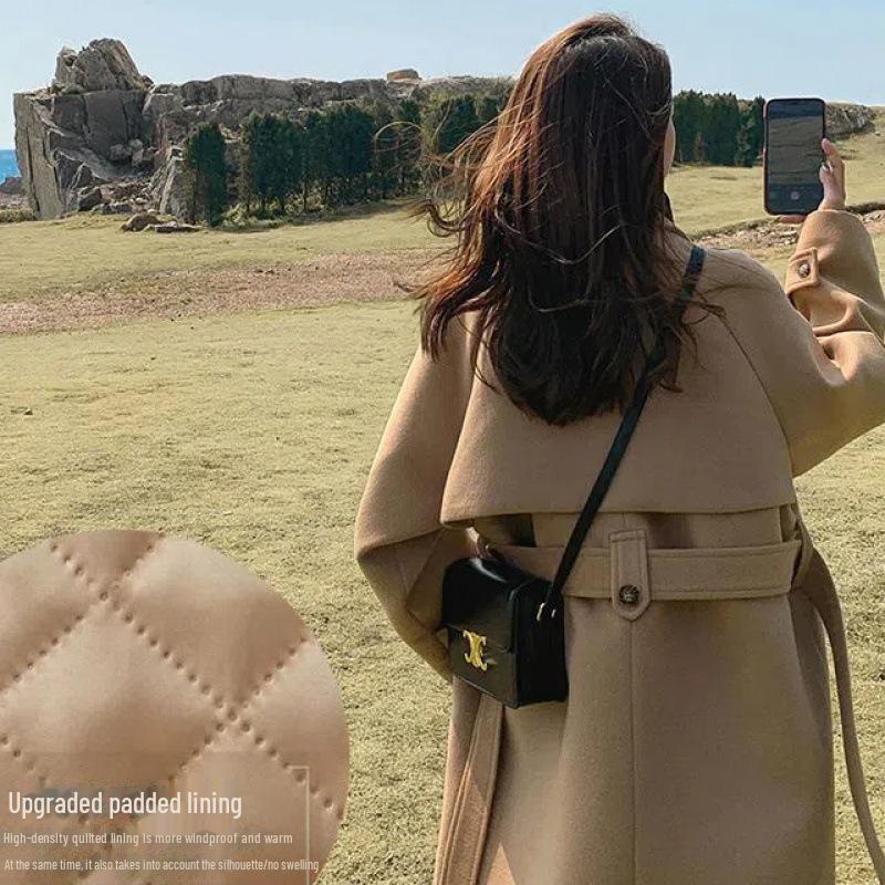 Mittellanger Wollmantel für Damen – Koreanischer Stil, verdickt, Hepburn-inspiriert für Herbst/Winter 2023