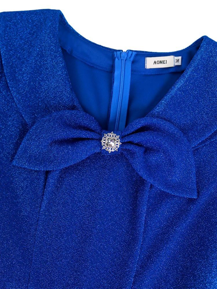 Blue Pleated Long Casual Dresses for Womenvintage Dress Mid Calf Turn Down Collar Short Sleeves High Waist Slim Dress 2025