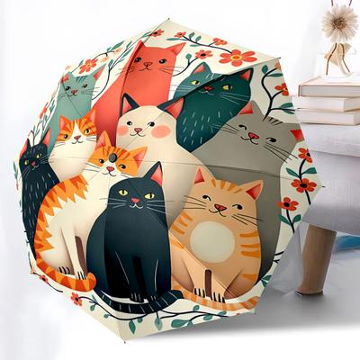 1pc Cat Floral Automatic Open/Close Umbrella with One Touch Button,, Windproof Design Lightweight Portable Umbrella for Women & Men6113