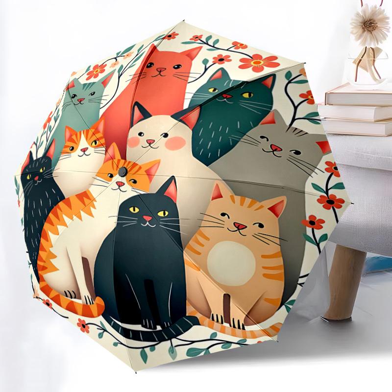 1pc Cat Floral Automatic Open/Close Umbrella with One Touch Button,, Windproof Design   Lightweight Portable Umbrella for Women & Men6113