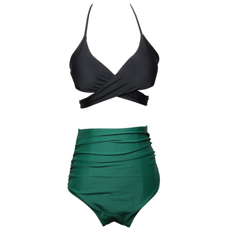 Women Sexy High Waisted Two Piece Split Bikini Swimwear For Swimming L