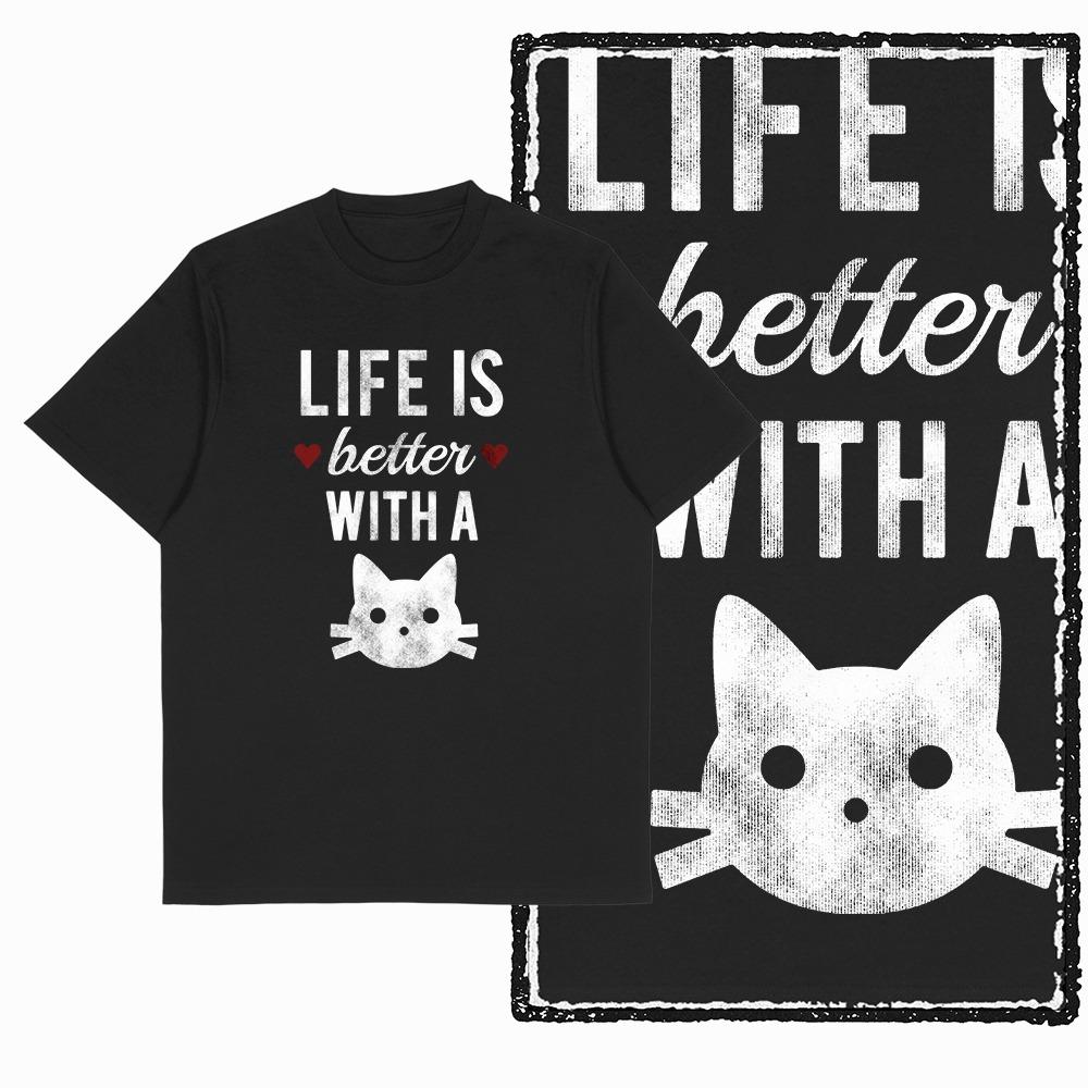 Retro Cat Print Unisex T Shirt Black Cool Big Size Cotton Graphic tshirt For Unisex Unique Casual Vintage Unisex Tshirt Tee Shirt G55