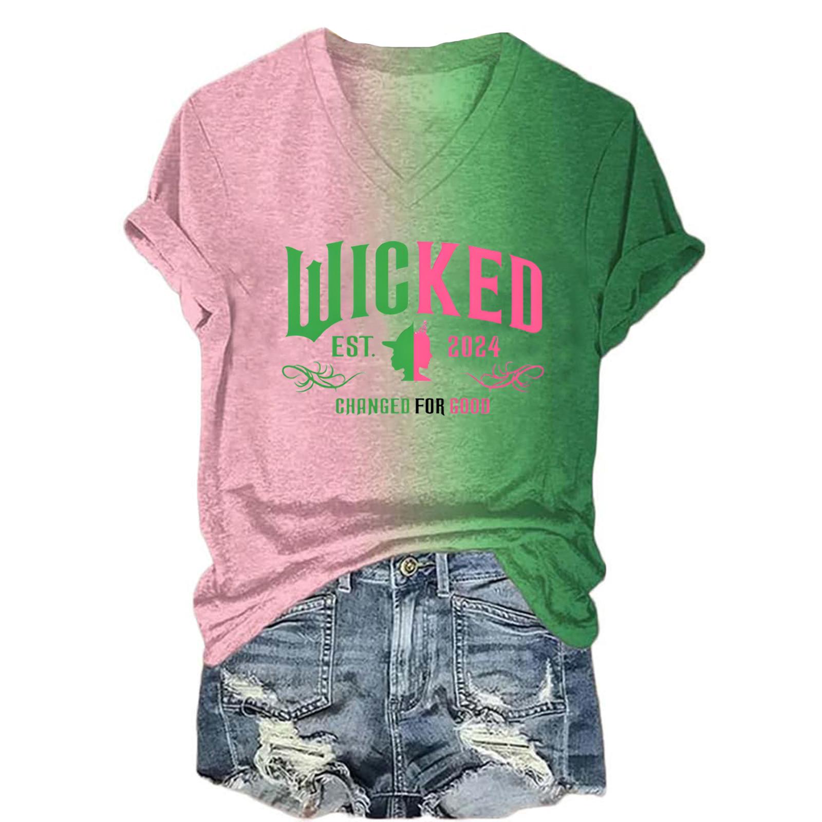 

Женская модная повседневная футболка с короткими рукавами и принтом ведьмы с V-образным вырезом XL