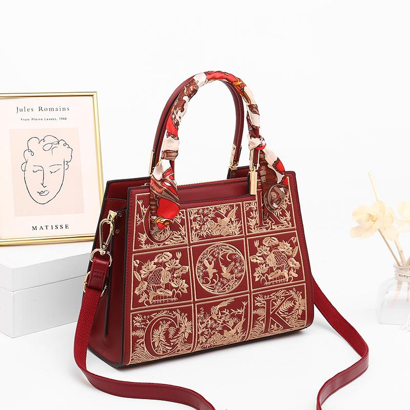 Chinese-style Embroidered Handbags and Tote Bags, Large-capacity Mother Bags for Women, Elegant Embroidered Ethnic-style Wedding Bags In Red