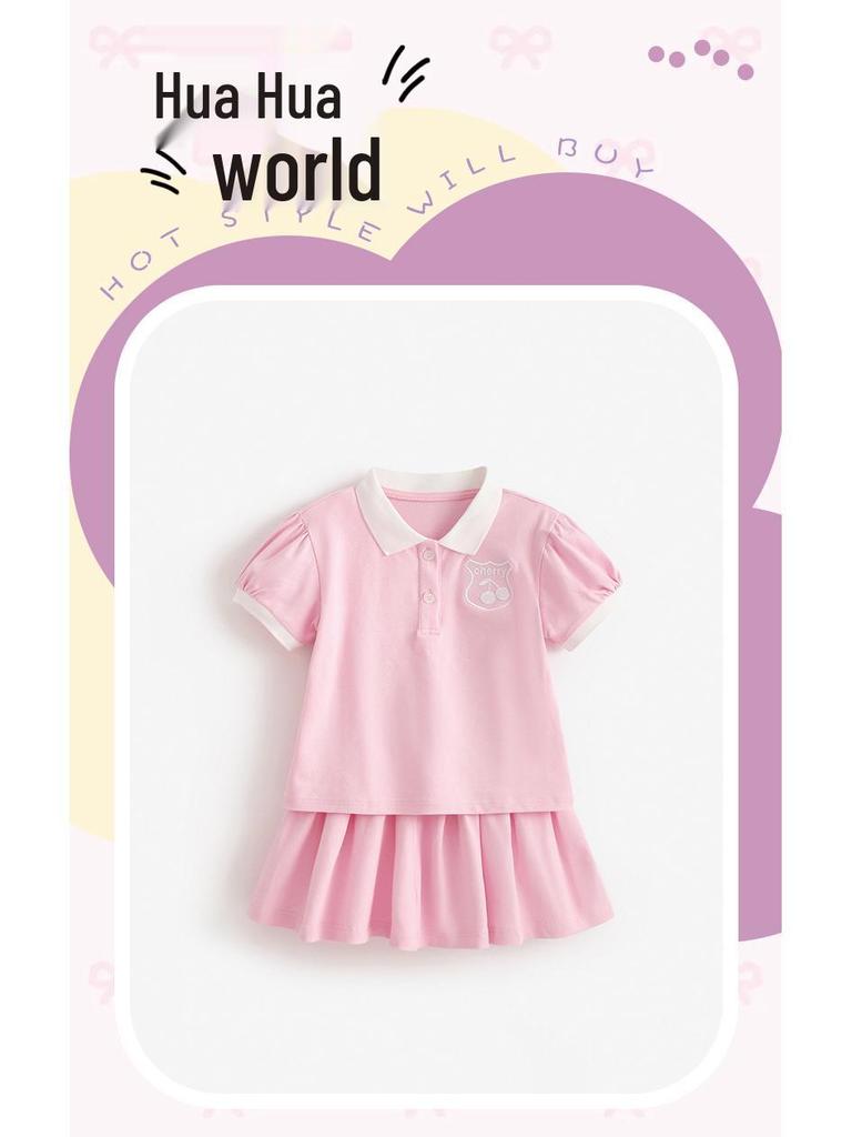 Malwee Girls' Summer Two-Piece Skirt Set - Cute & Stylish European/American Design for Little Girls