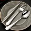 2/3pcs Stainless Steel Tableware Set Outdoor Spoon Chopstick Cutlery Set  Family Camping Steak
