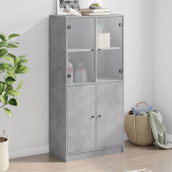 VidaXL Buffet haut avec portes gris béton 68x37x142 cm bois ingénierie, armoire latérale, armoire de rangement haute, 3295867