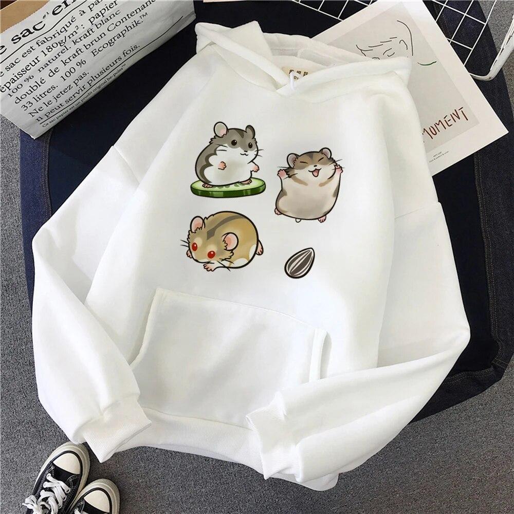 Hamster Hoodies Women Kawaii Gothic Korean Style Pulls Hoddies Female Harajuku Sweater Unisex