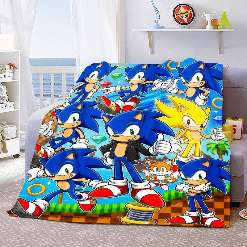 Sonic Throw Blanket Flannel Soft Cozy Warm Blanket for Bed Sofa Lightweight Home Decor Use -QJY