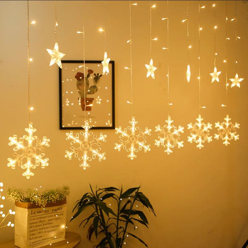Twinkling LED Curtain Lights with Wishing Ball, Star, and Bell Accents for Christmas and Birthday Decor