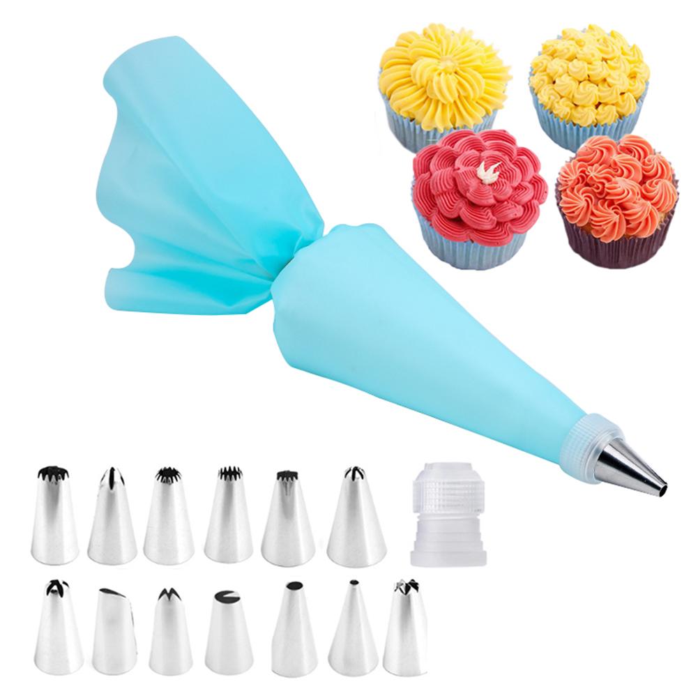 16 Pcs 430 Stainless Steel+PP+TPU Reusable Piping  Bag  Set With Piping Tip Converter Sustainable Professional Accessories For Cakes Baking