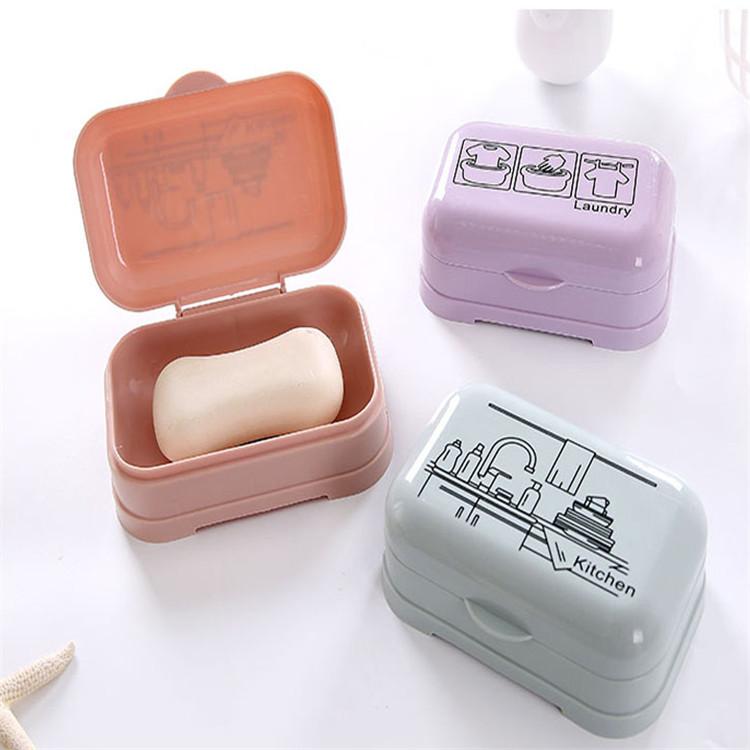 Bathroom Household Lid Connected Draining Simple Cartoon Printing Soap Box