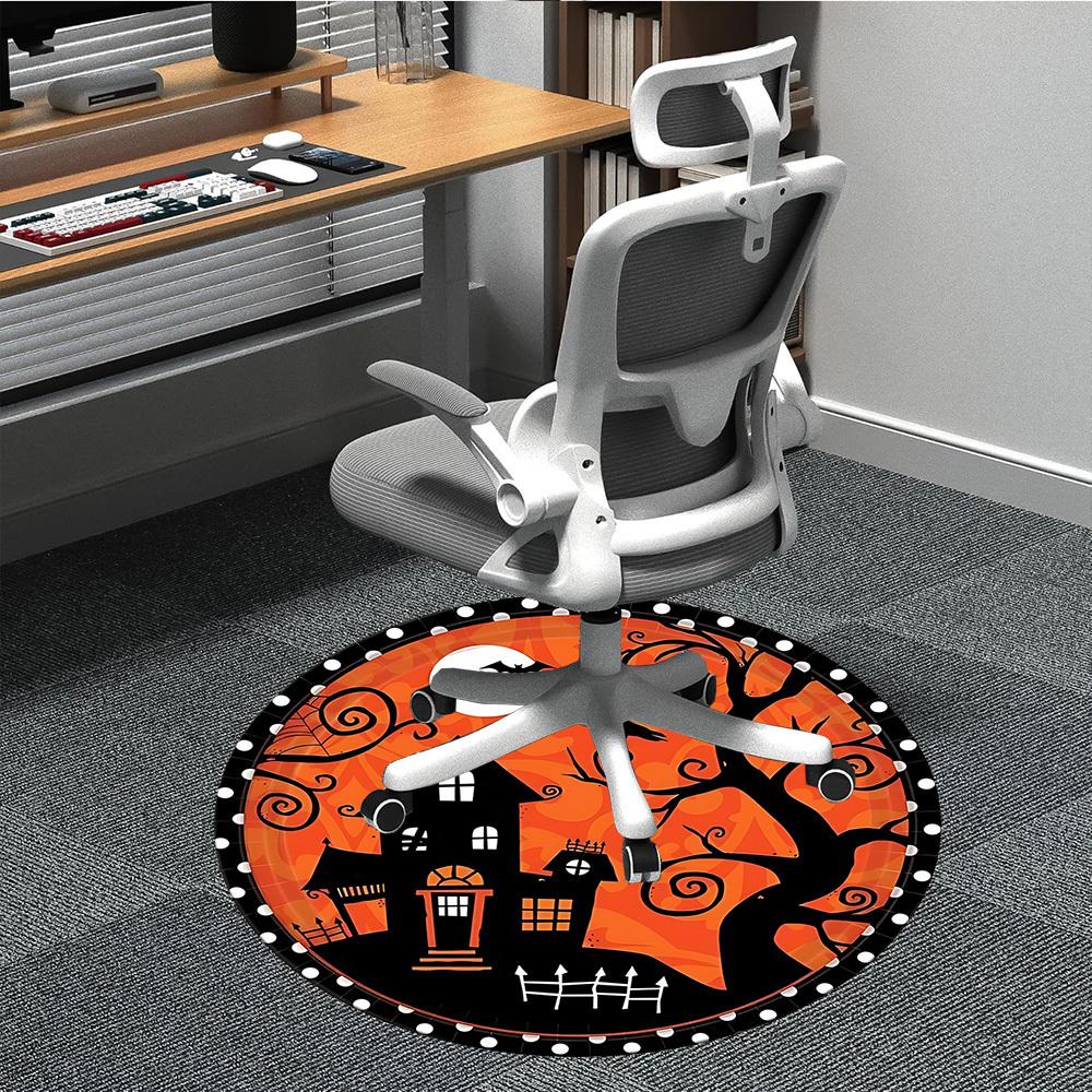 1pc Halloween Haunted House Office Round Area Rug, Under Office Chairs Bedroom Living Room Home Decor, Room Deco