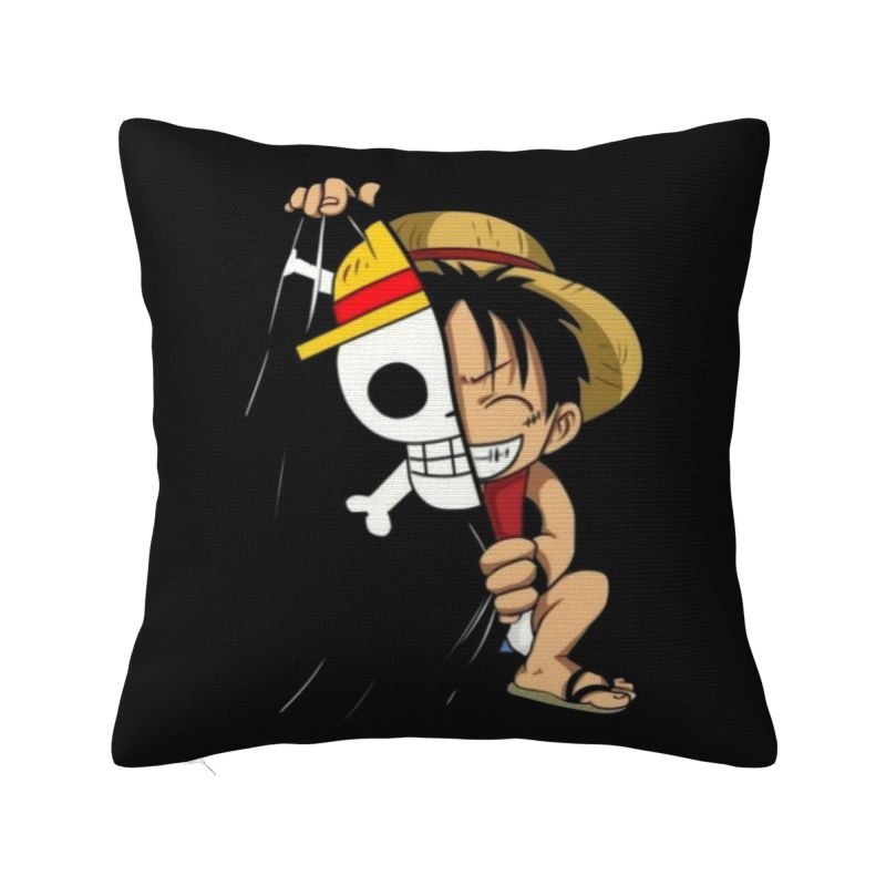 Custom Modern One Pieces Luffy Anime Cushion Cover for Sofa Soft Pirate Skull Manga Pillow Case
