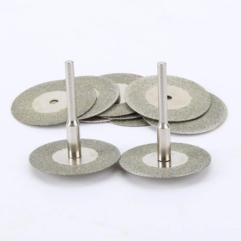 10pcs 30mm Diamond Cutting Discs Cut Off Mini Saw Blade with 2pcs Connecting 3mm Shank for Dremel Drill Fit Rotary Tool