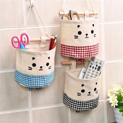 Neue süße Katze Baumwolle Leinen Aufbewahrungstasche Organizer Kleiderbügel Tasche Tür Wandbehang Tasche