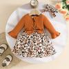 Baby Girls' Bell Sleeve Jacket & Leopard Dress with Bow & Headband (0-3 Years)