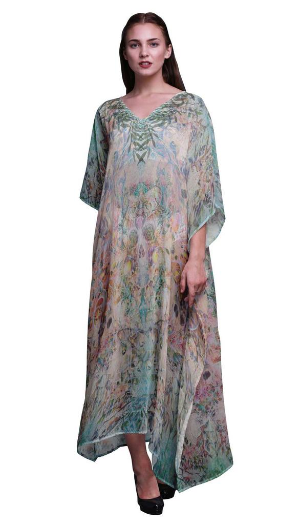 Phagun Floral & Skull Ladies Kaftan Holiday Loungewear Maxi Dress Beach