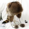 New Women Natural Raccoon Fur Caps Ushanka Hat For Winter Thick Warm Ear Fashion Pompoms Hat Lady Loveliness Real Fox Fur Cap