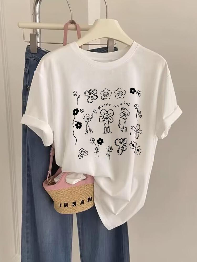 American Style Portrait Print Tshirt Summer 2025 New Short Sleeves Loose Casual Elegant Tee Y2k Top FeUnisex Clothing S