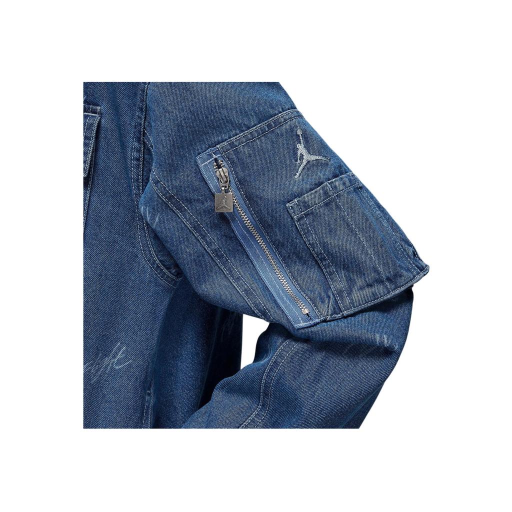 Jordan SS24 Flight Series Renegade Full Print Turn-down Collar Casual Zip Denim Jacket Women Jacket Stone-Blue FN5354-453