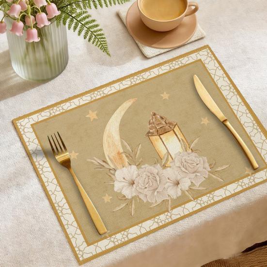 Ramadan Placemat Moon Heat Resistant Non-slip Star Lantern Mosque Table Mat Eid
