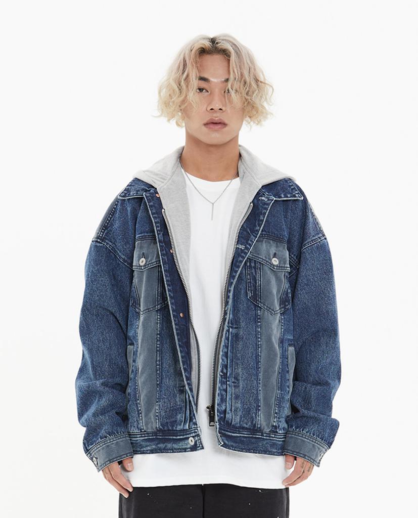 All D Denim Hooded Trucker Oversized Jacket (Blue)