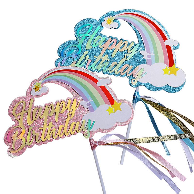 Happy Birthday Rainbow Cake Toppers: Stars, Clouds & Balloons