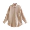 2023 Autumn New European & American Street Style Multi-color Long Sleeve Solid Linen Shirt with Pocket Detail