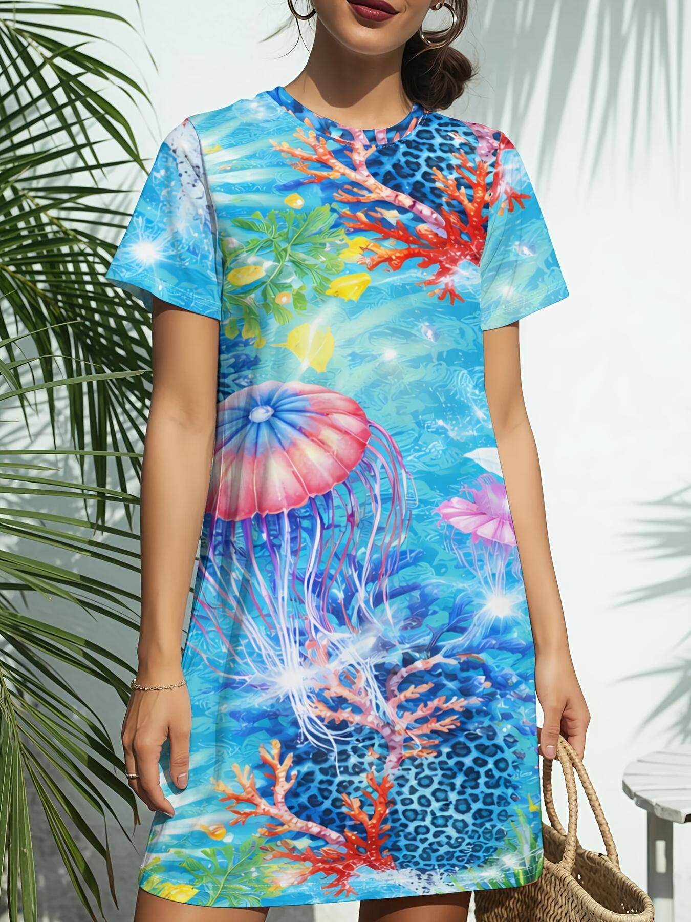 

Rainbow Fish Summer PrintNew Women s Round Neck Short Sleeve T-Shirt Dress. American Style Trend Digital Printing. Casual and Versatile for Spring and XL дубильная кора