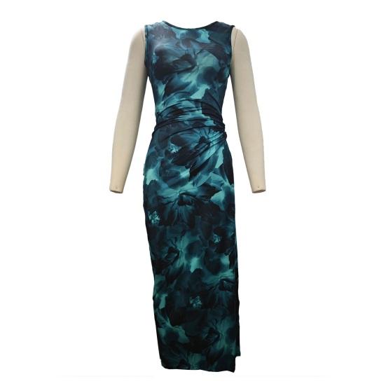 Dámské Bodycon Maxi Šaty Letní Bez Rukávů Řasené Vysoký Rozparek Tank Šaty Květinová Síťovina Plážová Dovolená Večerní Šaty