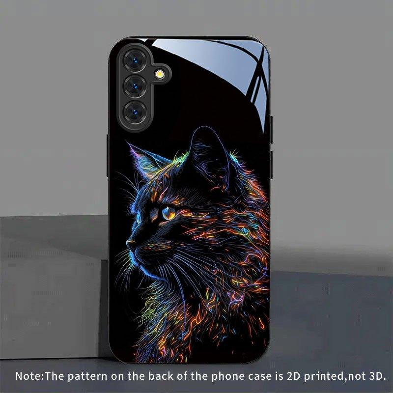 Neon Colorful Cat Tempered Glass Phone Case Suitable for Samsung Galaxy S26 S25 S24 S22 S21 S20 FE Ultra Plus5G Anti Drop