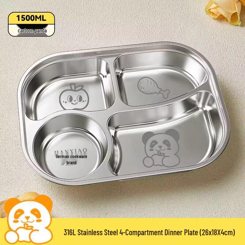 316L Stainless Steel Kids Compartment Meal Tray for Home & Kindergarten Use