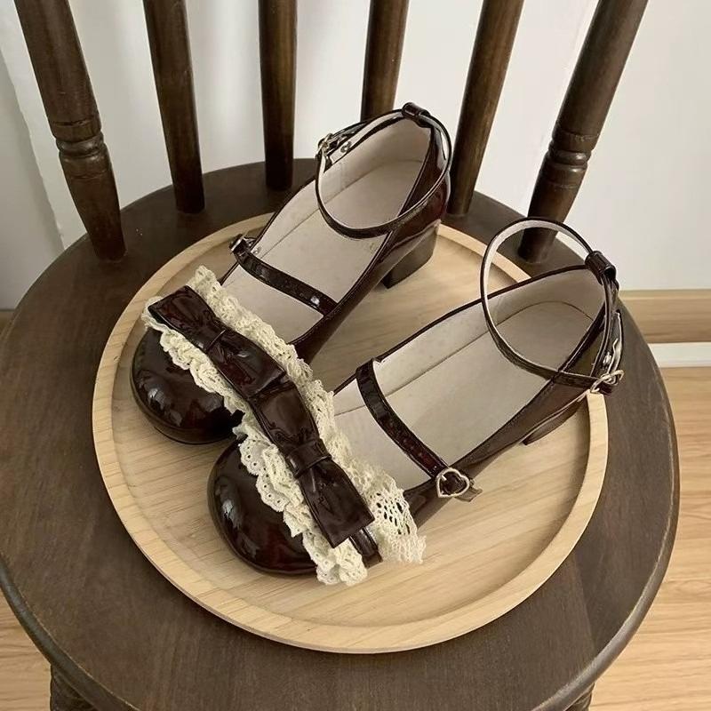 

Fashion Mary Jane Small Leather Shoes Women s Versatile Shallow Bow Single Shoes Brown Heels 39
