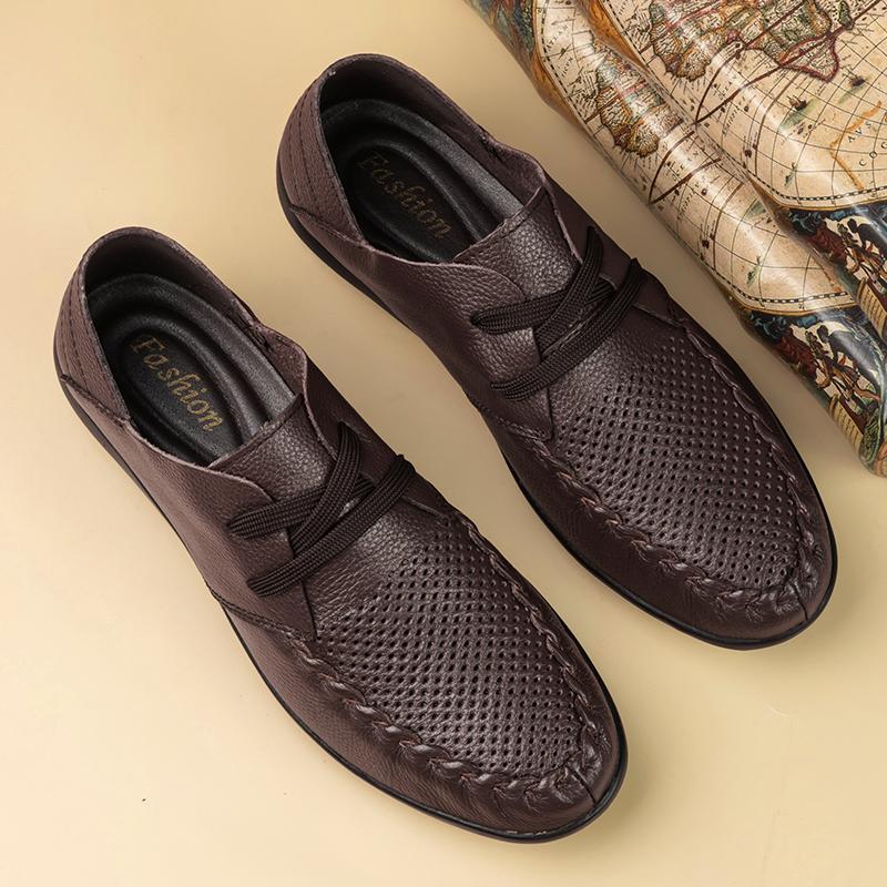 Luxury Brand Men Handmade Leather Shoes Summer Genuine Leather Hollow Out Breathable Casual Shoes High-quality Flat Oxford Shoes
