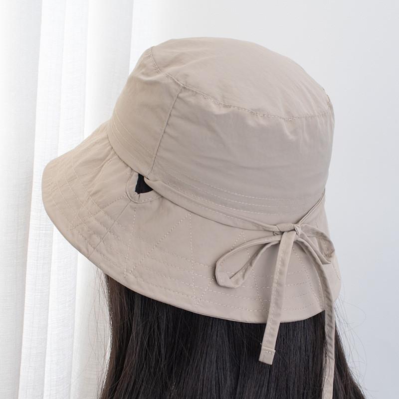 Summer Mesh Drawstring Fisherman Hat With Sun Protection For Women
