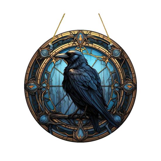 Crow Stained Glass Suncatcher Gothic Raven Acrylic Window Hanging Decor