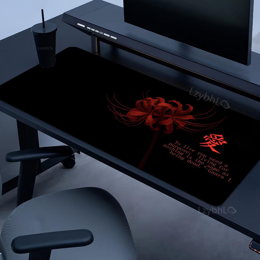 Red Spider Lily Mouse Pad Black Kanji Love Large Desk Mat XXL Non-Slip Rubber Keyboard Mat PC Gaming Office Decor Long Mousepad