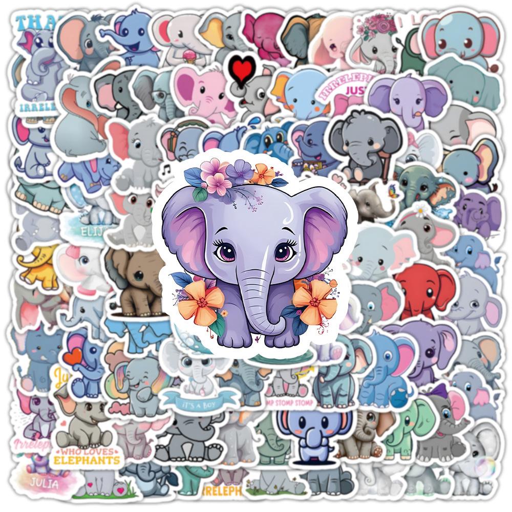 100 Colorful Elephant Stickers Decorate Luggage, Notebook, Scooter, Handbook, Children's Waterproof Stickers