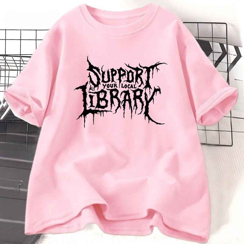 Death Metal Print T-Shirt Unisex Damen Unterstütze deine lokale Bibliothek T-Shirt Bibliothekar Gothic Tee Baumwolle Kurzarm Leser Tee Oberteile