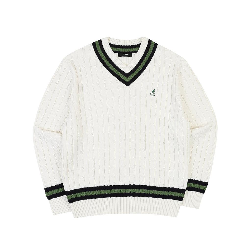 KANGOL Preppy V-Neck Cable Sweater 1864 Ivory