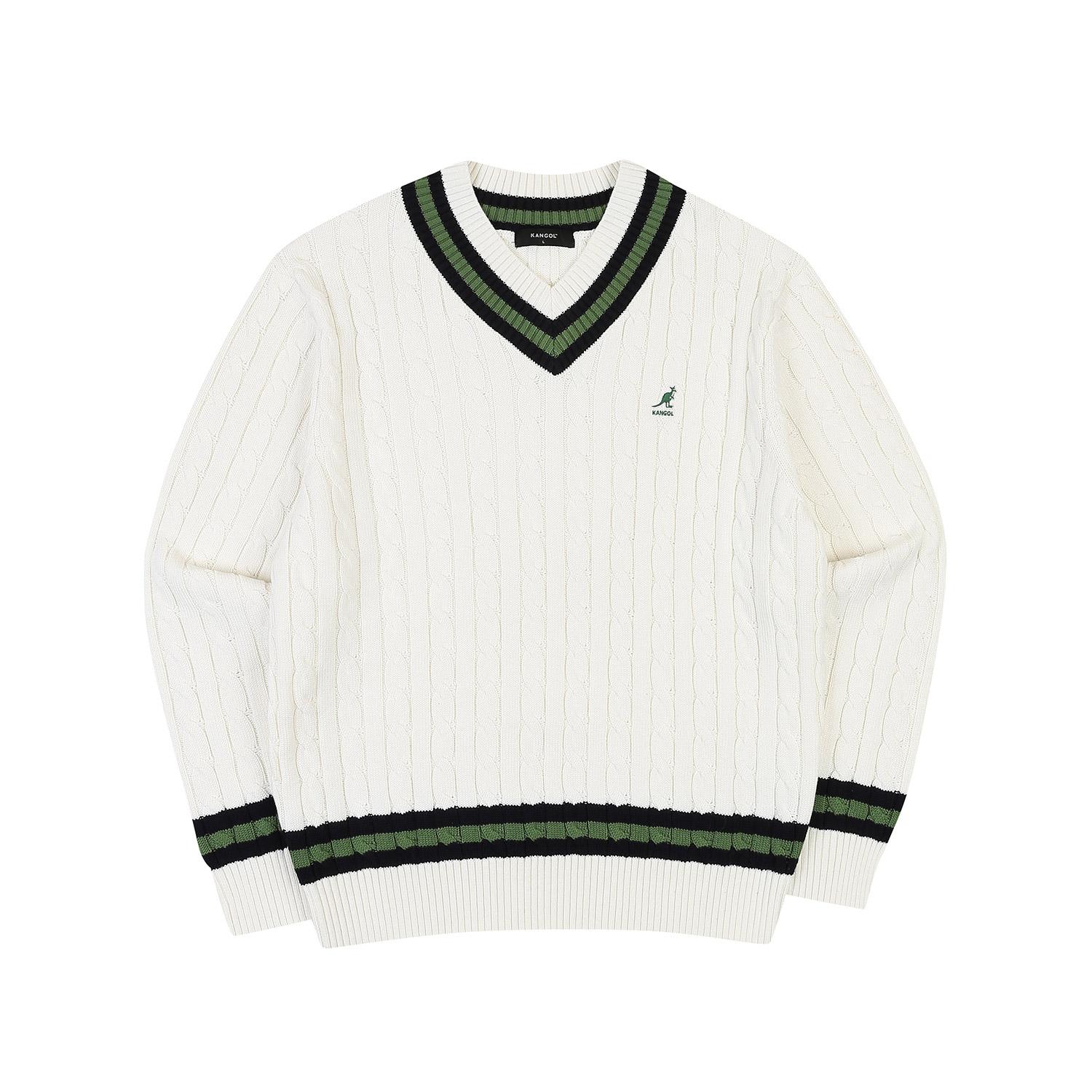 Kangol Preppy V-Neck Cable Sweater 1864 Ivory Ivory/L