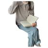 Women's Retro Polo Neck Grey Long Sleeve Knitwear - Soft Loose Fluffy Wool Sweater for Spring 2026.