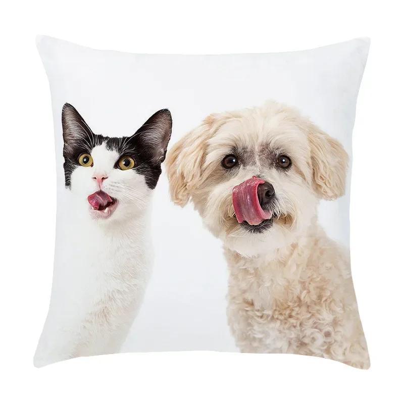 Cute Dog Cat Pet Series Printed Pattern Cushion Cover Home Living Room Sofa Decoration Square Pillow