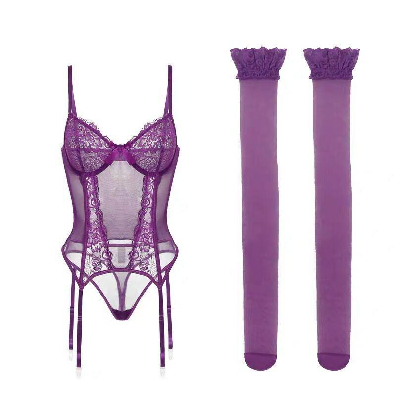 2024 Mesh Lace See-Through Lingerie Set: Asian-Inspired Slimming Camisole & Corset 3-Piece