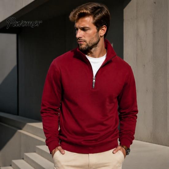 Versatile Weekend Wear Mens Quarter Zip Sweatshirt, Stand Collar Athletic Fleece Pullover, Ribbed Hem Cuffs, Casual Streetwear Hoodie Long Sleeve