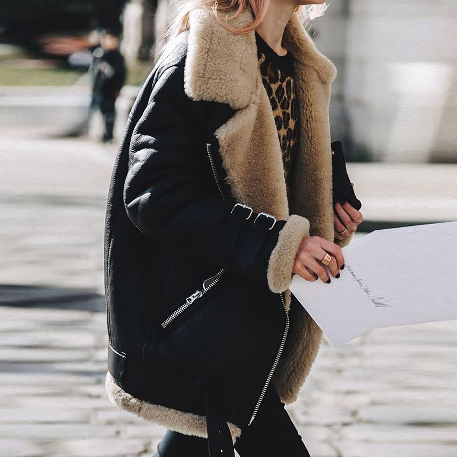 

Locomotive Deer Lamb Women s Lapel Cotton Coat L чорний